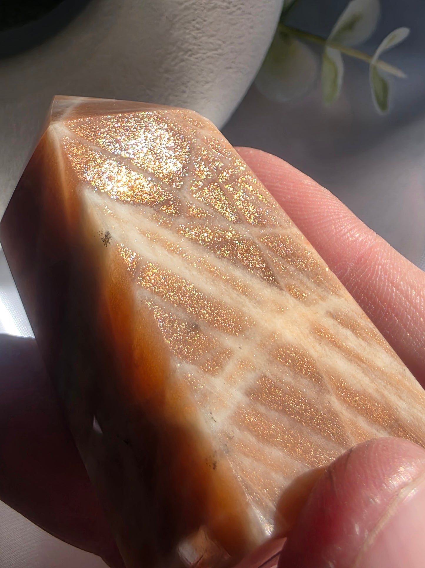 Peach Moonstone with Sunstone Flash #J2 – Radiance, Intuition and Inner Joy