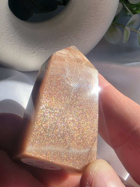 Peach Moonstone with Sunstone Flash #J7 – Radiance, Intuition and Inner Joy