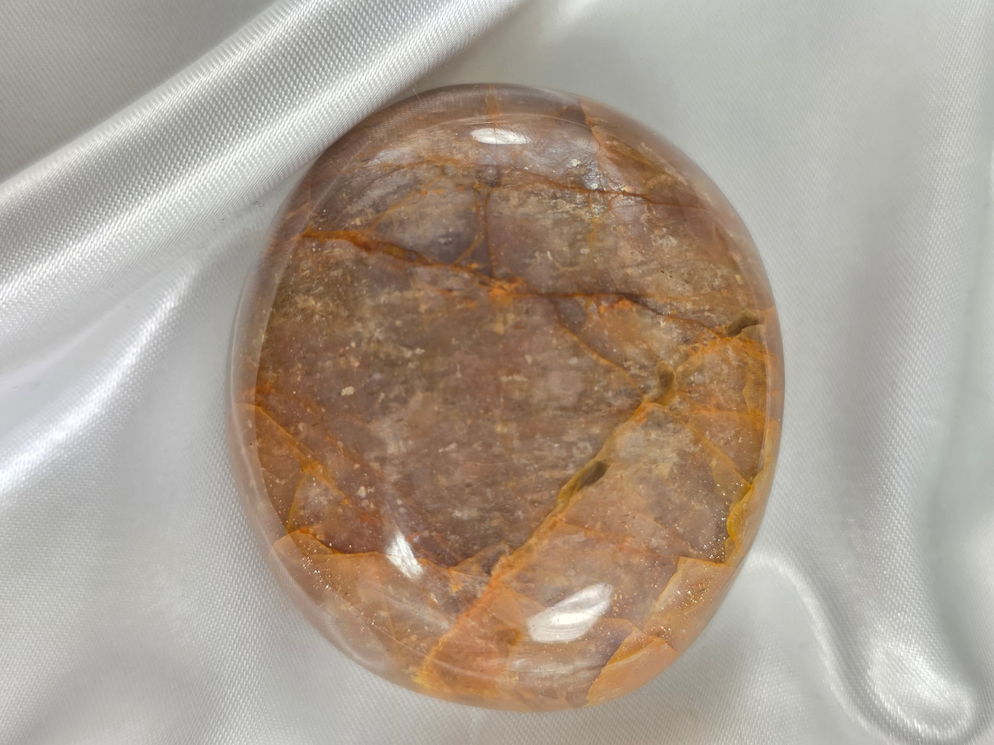 Peach Moonstone Palm Stone #Q9 – Comfort, Feminine Energy and Emotional Healing