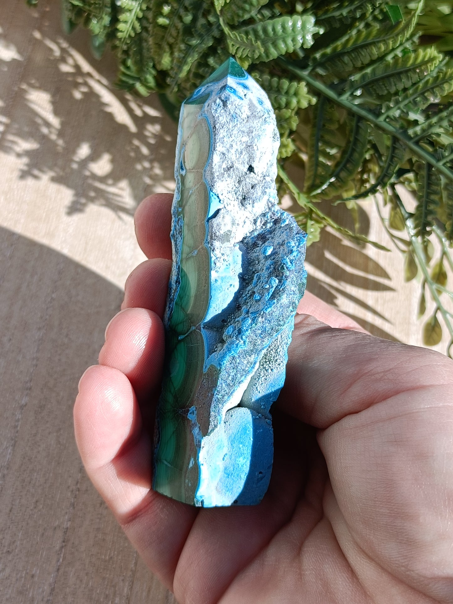 Malachite and Chrysocolla Point #287 – Empowerment, Healing and Divine Feminine Energy