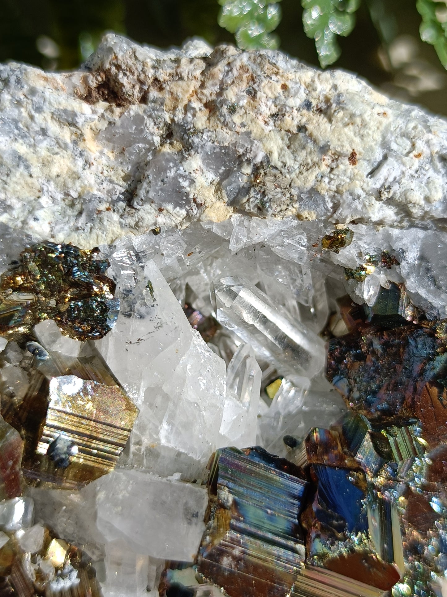 Rainbow Pyrite and Clear Quartz Cluster #323 – Radiance, Manifestation and Magnetic Energy