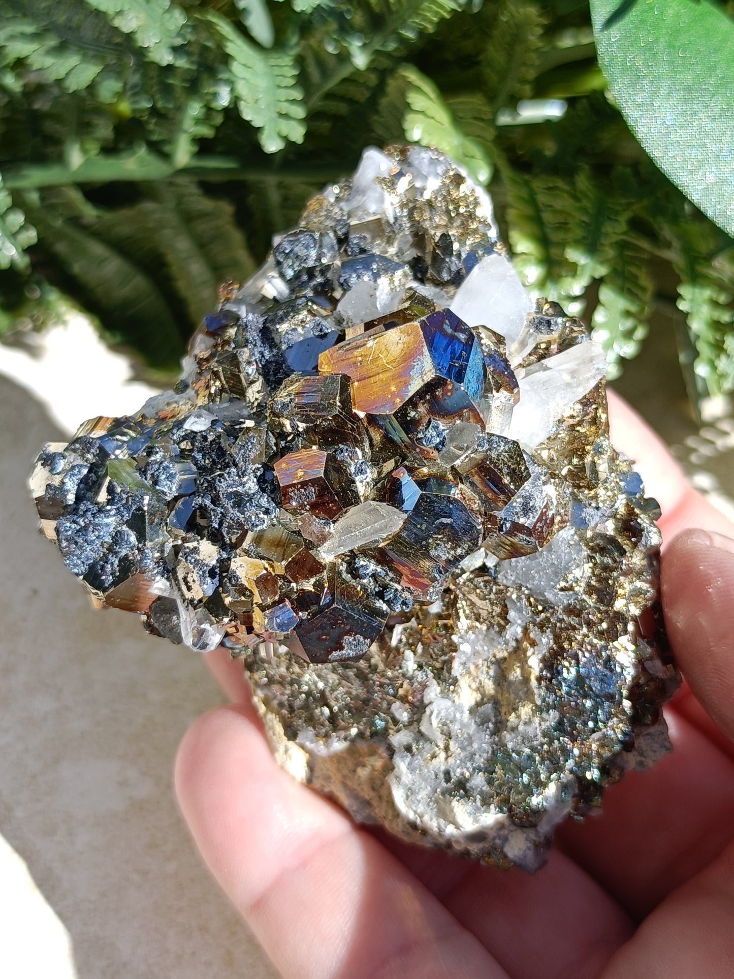 Rainbow Pyrite and Clear Quartz Cluster with Galena #333 – Radiance, Manifestation and Magnetic Energy