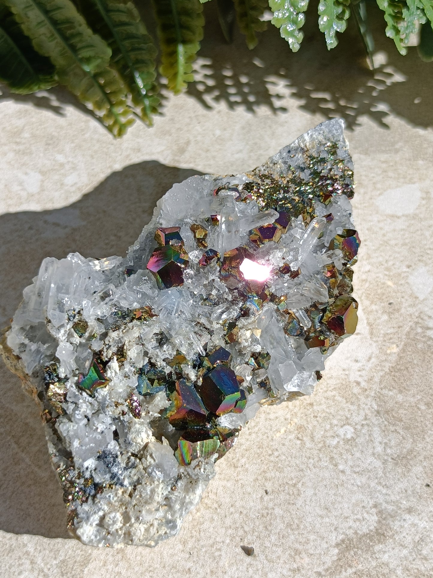 Rainbow Pyrite and Clear Quartz Cluster #334