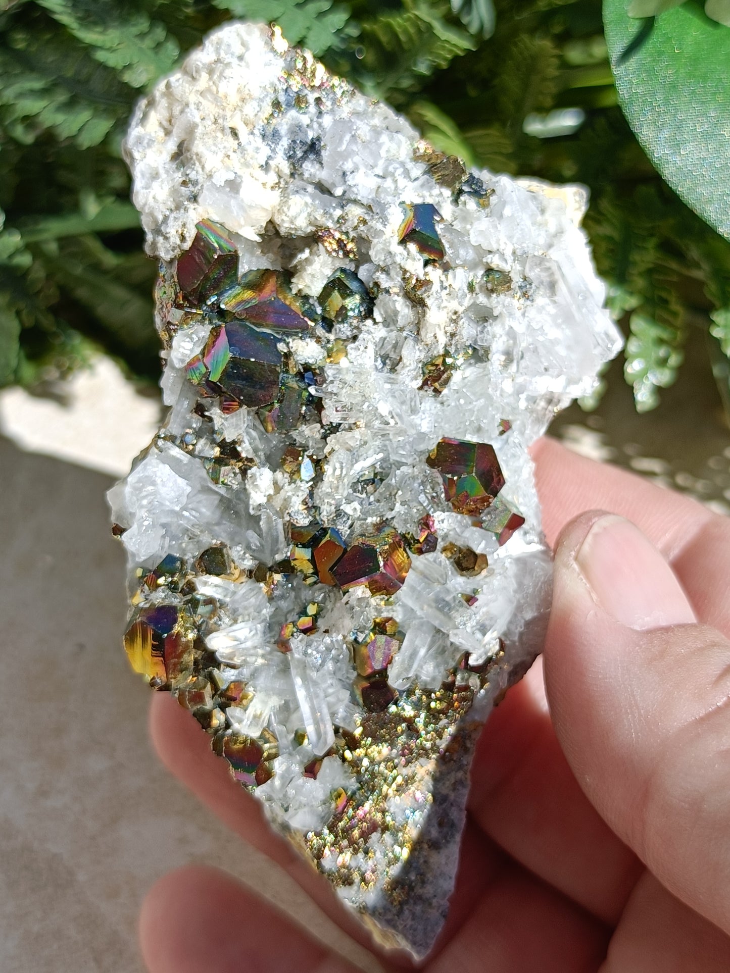 Rainbow Pyrite and Clear Quartz Cluster #334