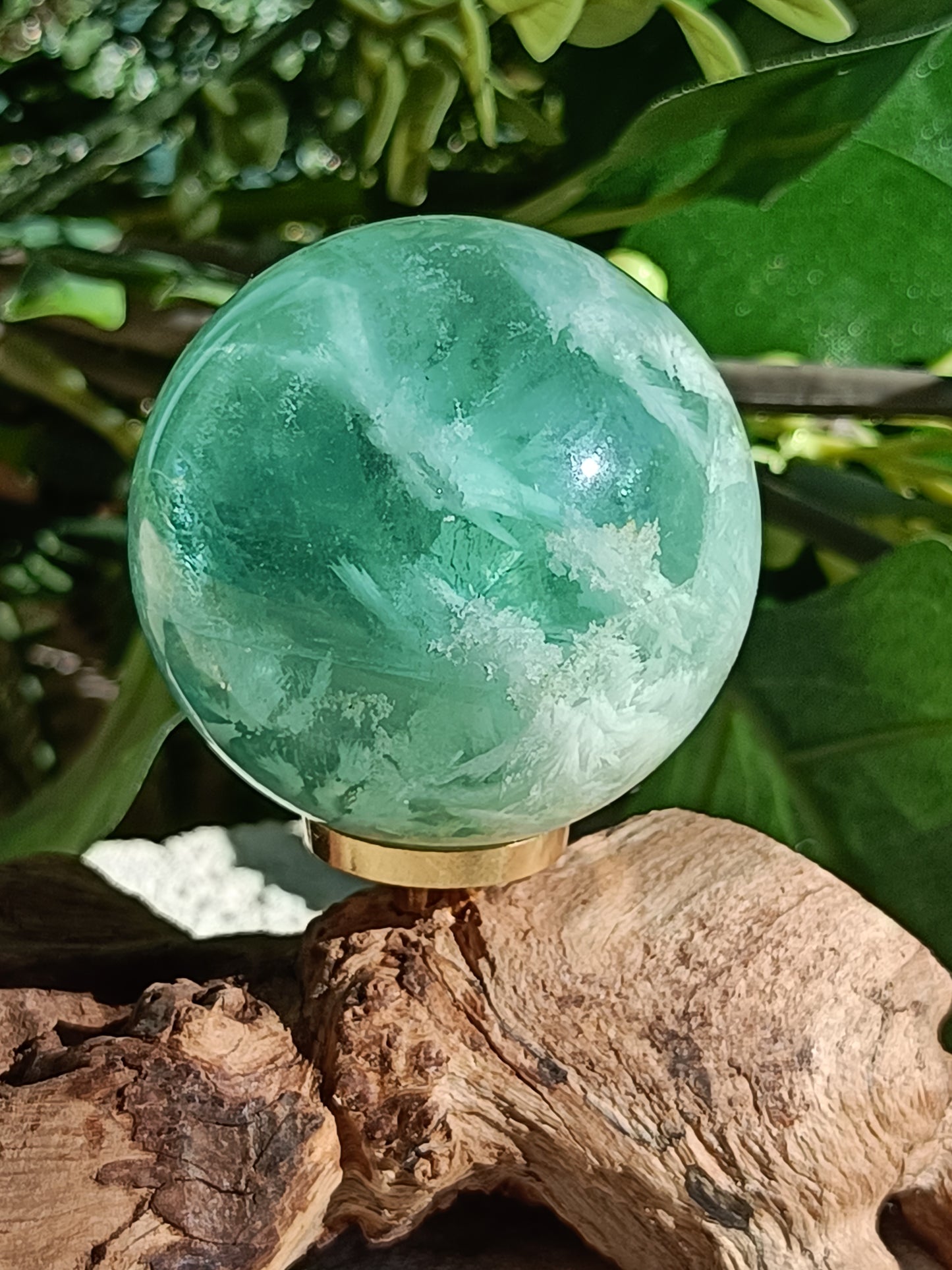 Feather Fluorite Sphere #C5 – Clarity, Flow and Divine Protection
