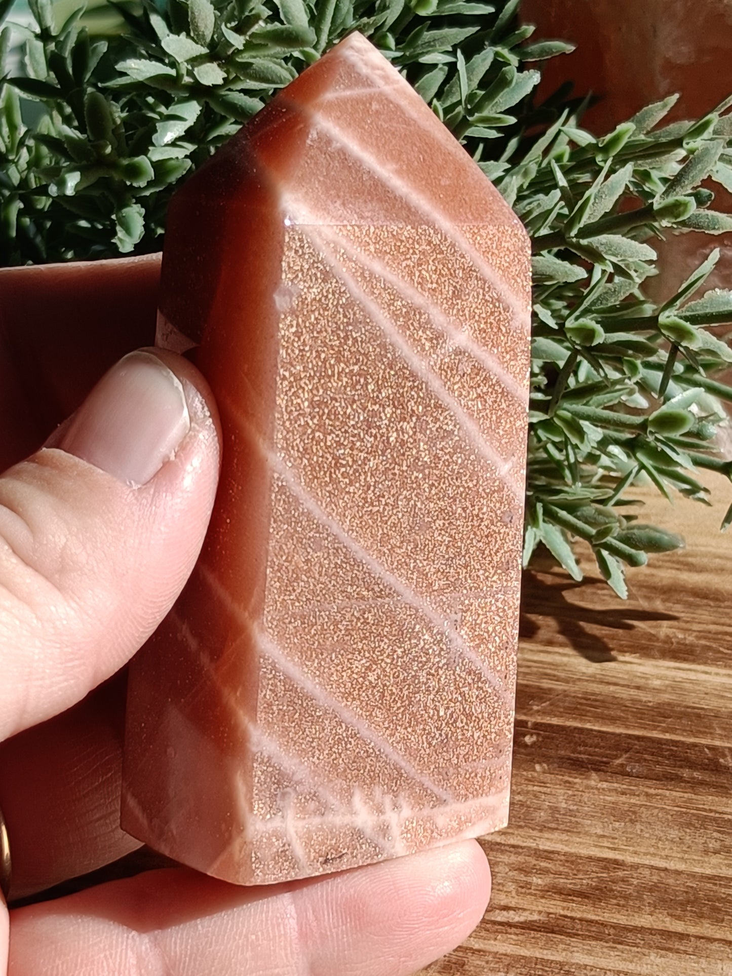 Peach Moonstone with Sunstone Flash #H6 – Radiance, Intuition and Inner Joy