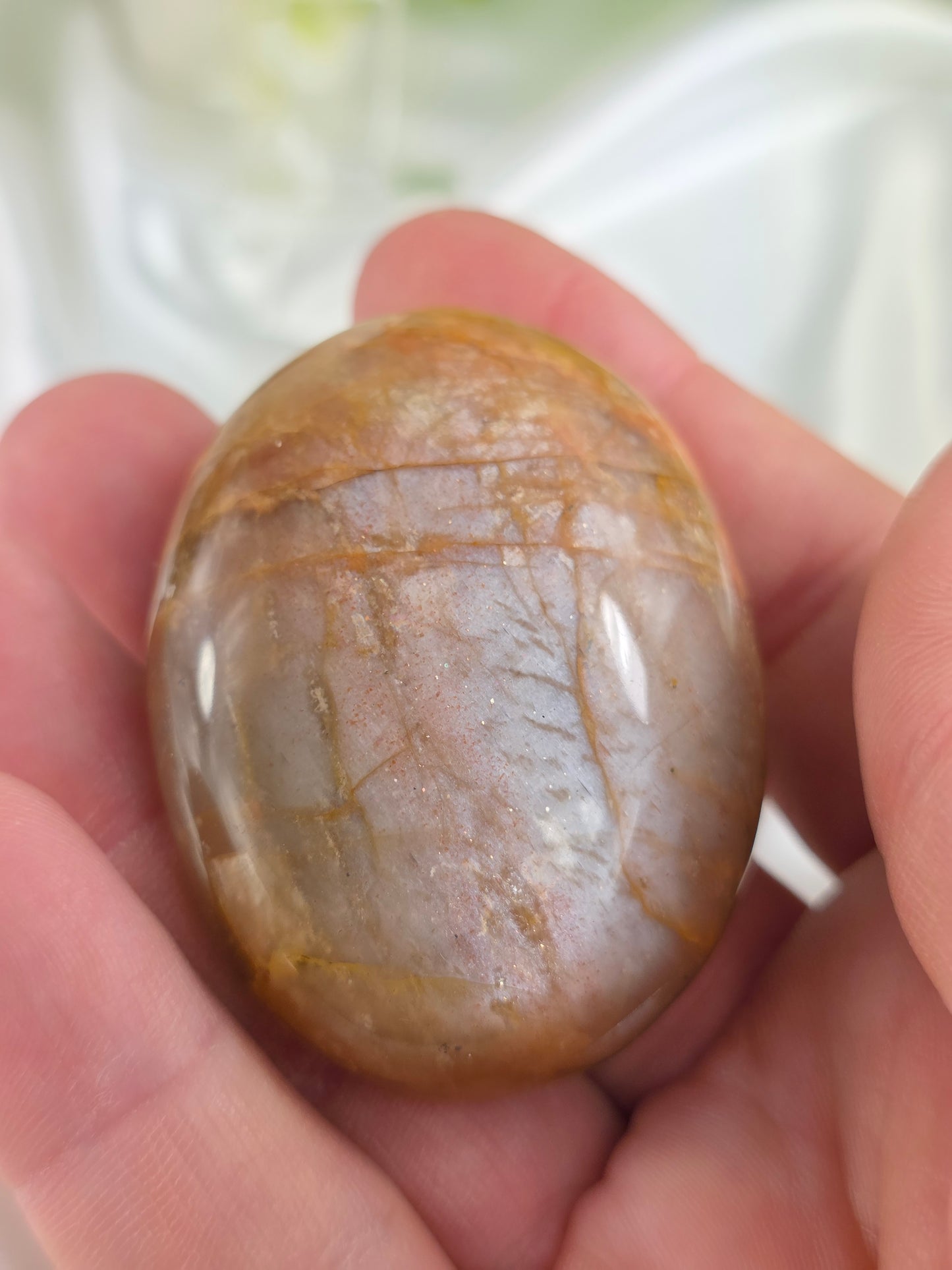 Sunstone Palm Stone #R3 – Crystal for Confidence, Joy & Personal Power | Solar Plexus Chakra Stone for Positivity & Self-Worth