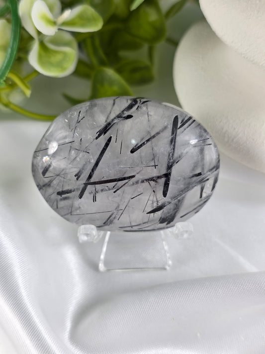 Tourmalinated Quartz Palm Stone #F6 – Crystal for Protection, Grounding & Mental Clarity | Root & Crown Chakra Stone