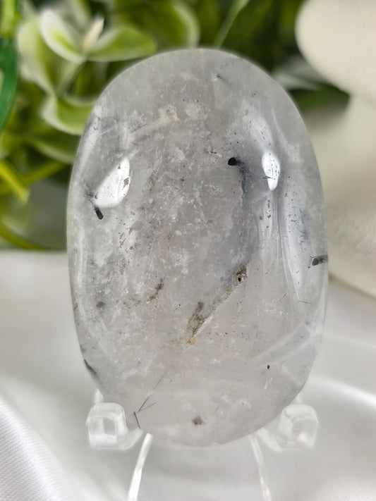 Tourmalinated Quartz Palm Stone # G6 – Crystal for Protection, Grounding & Mental Clarity | Root & Crown Chakra Stone