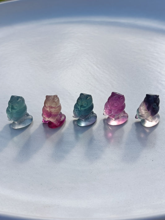 Rainbow Fluorite Mini Owl – Calm, Clarity and Soul Connection