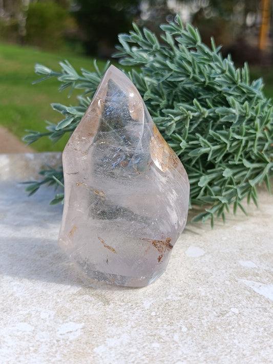 Clear Quartz Flame, with Golden Healer Inclusions #281