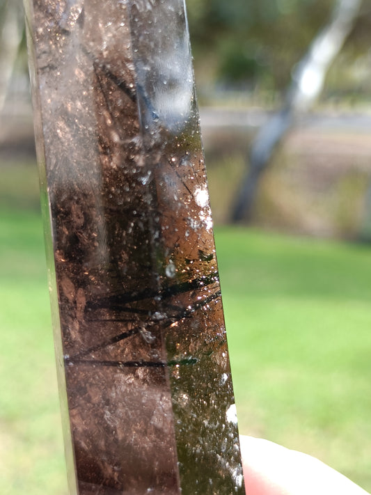 Tourmalinated Smoky Quartz Point #190