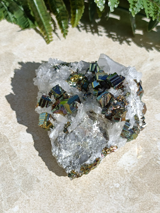Rainbow Pyrite and Clear Quartz Cluster #335