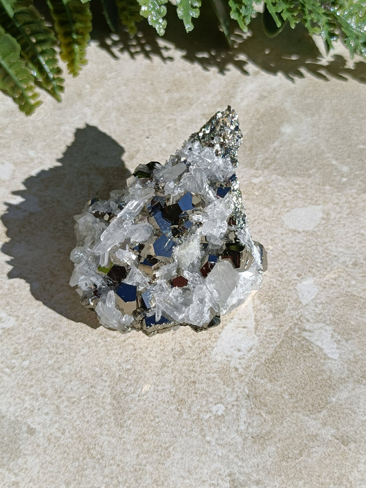 Rainbow Pyrite and Clear Quartz Cluster #328