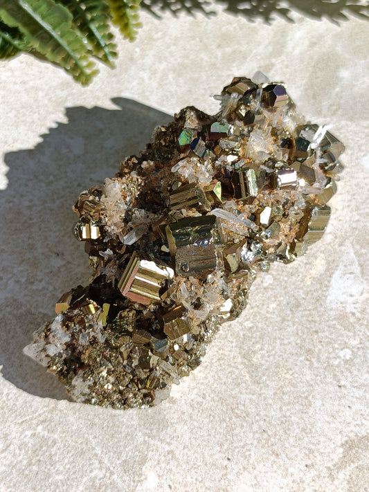 Rainbow Pyrite and Clear Quartz Cluster #329