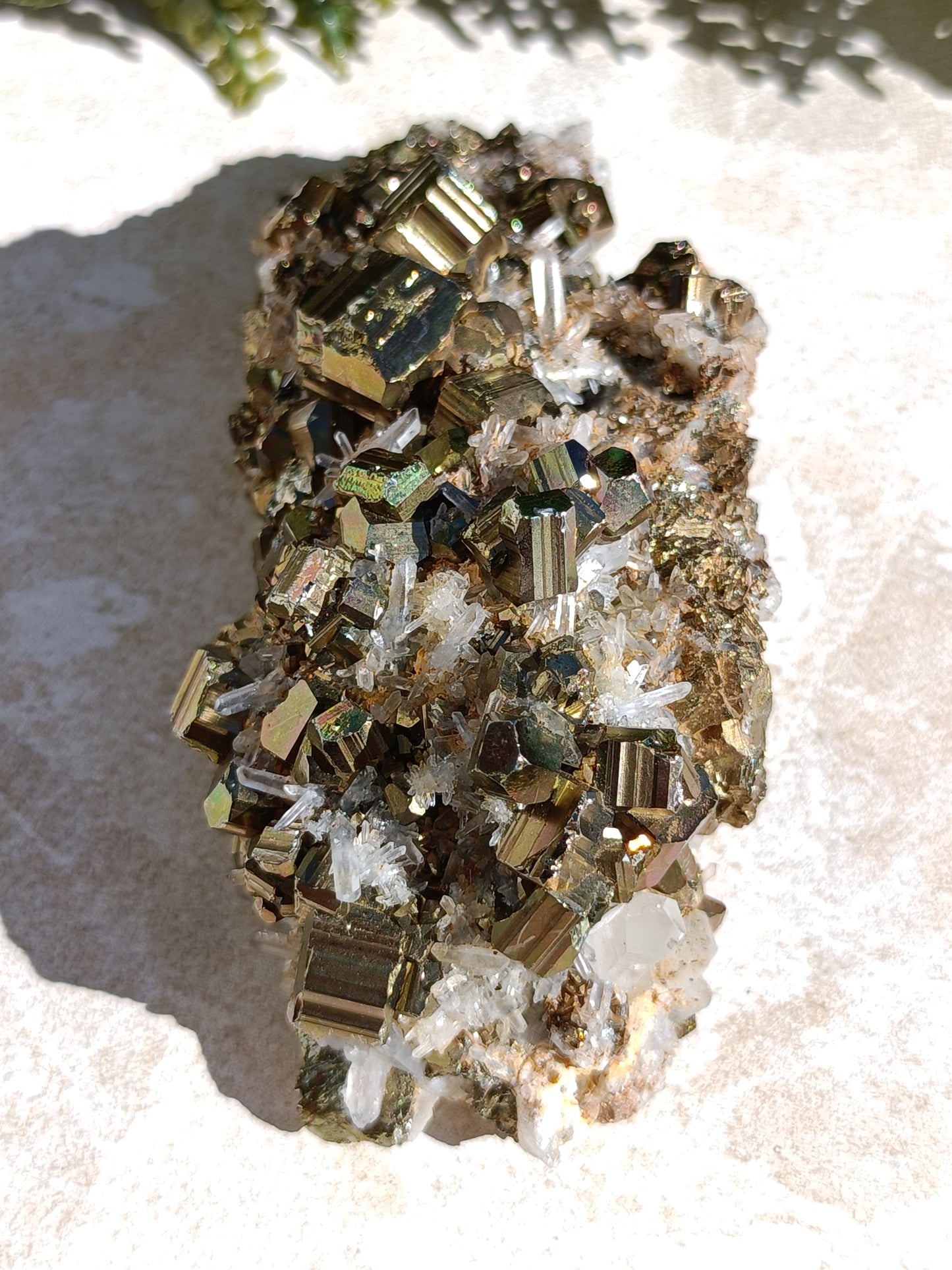 Rainbow Pyrite and Clear Quartz Cluster #329
