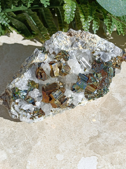 Rainbow Pyrite and Clear Quartz Cluster #323