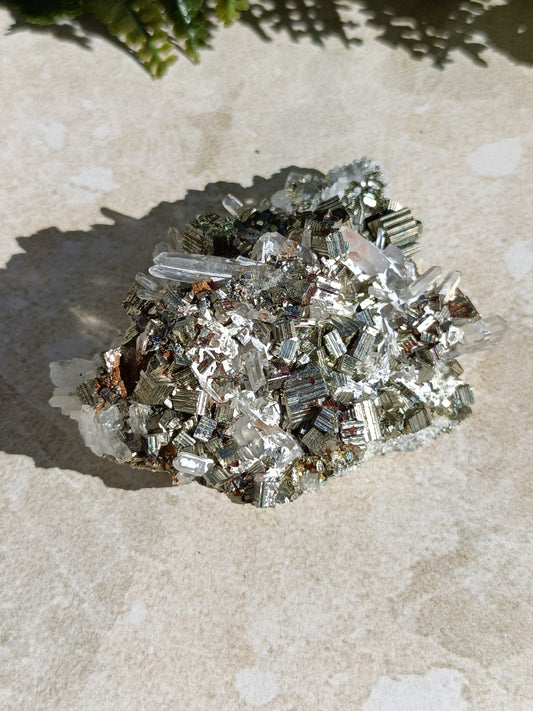 Rainbow Pyrite and Clear Quartz Cluster #330