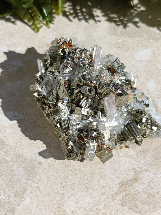 Rainbow Pyrite and Clear Quartz Cluster #330
