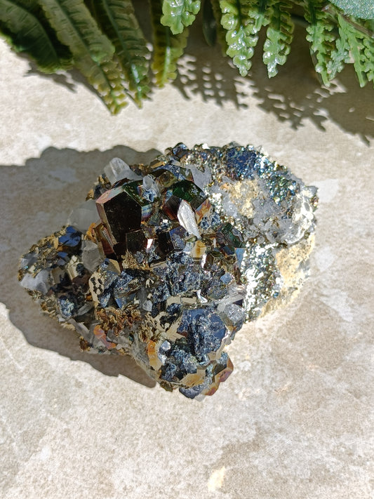 Rainbow Pyrite and Clear Quartz Cluster with Galena #333