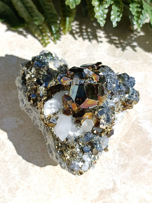 Rainbow Pyrite and Clear Quartz Cluster with Galena #333