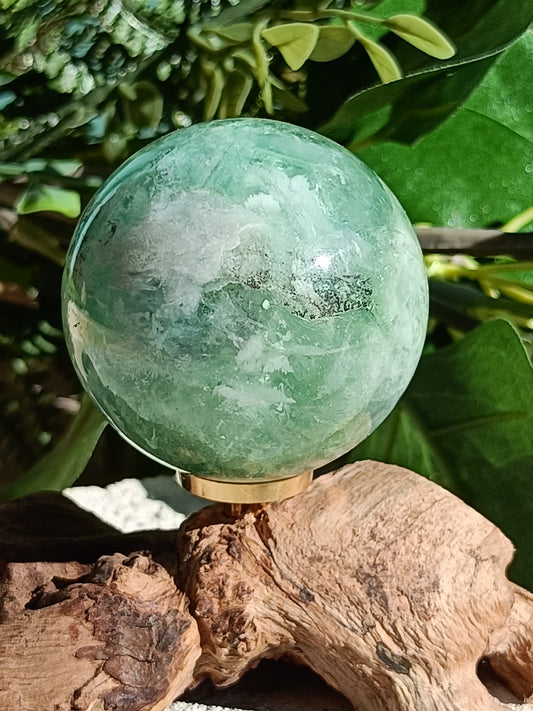 Feather Fluorite Sphere #C2 – Crystal for Clarity, Focus & Energetic Flow | Third Eye & Crown Chakra Stone