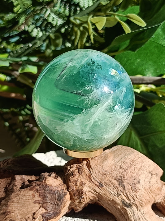 Feather Fluorite Sphere #C3 – Crystal for Clarity, Focus & Energetic Flow | Third Eye & Crown Chakra Stone