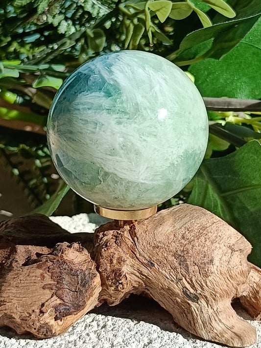 Feather Fluorite Sphere #C4 – Crystal for Clarity, Focus & Energetic Flow | Third Eye & Crown Chakra Stone