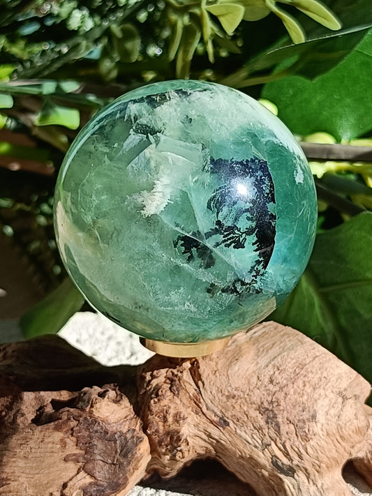 Feather Fluorite Sphere #C1 – Crystal for Clarity, Focus & Energetic Flow | Third Eye & Crown Chakra Stone