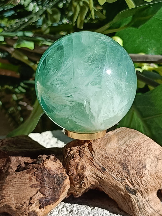 Feather Fluorite Sphere #C6 – Crystal for Clarity, Focus & Energetic Flow | Third Eye & Crown Chakra Stone