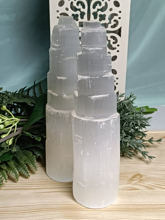 20cm Selenite Tower #A3 – Crystal for Cleansing, Clarity & Spiritual Connection | Crown Chakra Stone for Energy Clearing & Light Alignment